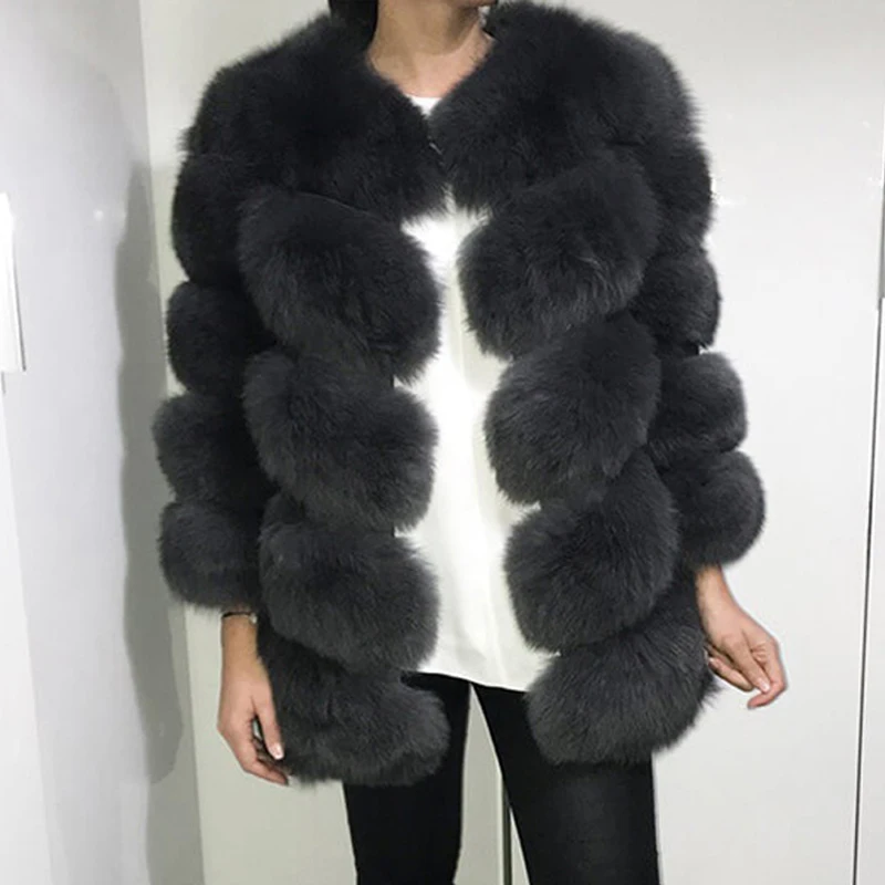 2022 Fashion Real Fox Fur Coat For Women O-Neck Natural Pelt Genuine Blue Fox Fur Jacket Woman Fur Coats Luxury Winter Overcoat enlarge