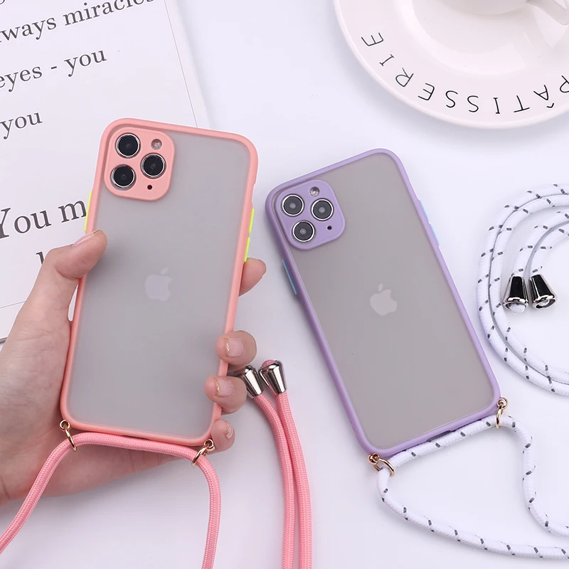 

Fashion SolidColour Case Candy Color Soft Skin Sensation Hanging Rope For iPhone 14 14Pro 14Plus 13Promax 13 12 11