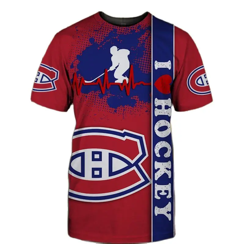 

New summer casual top Montreal men's fashion casual sports T-shirt Red and blue stitching letters printed Canadian T-shirt