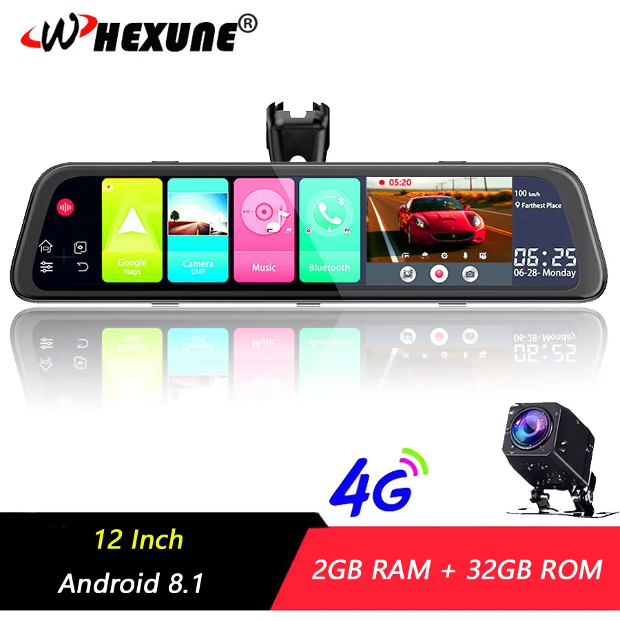 Автомобильная зеркальная видеокамера WHEXUNE 12 дюймов IPS Android 4G GPS навигация ADAS 2 Гб