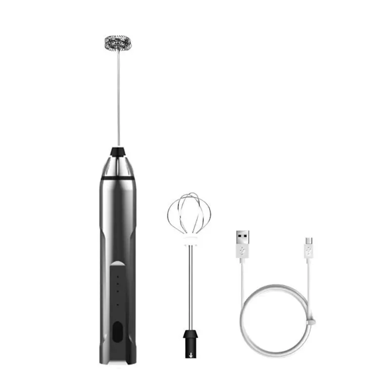 

USB Rechargeable Milk Frother Mixer 2 Whisk Handheld 3-Speed Milk Foamer