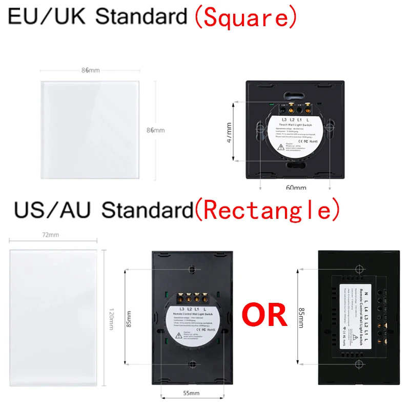 

MiniTiger EU/US/UK/AU Standard Smart Home LED Light Touch Switch for LED Bulb Wall Touch Switch 1/2/3 Gang 1 Way NO WiFi