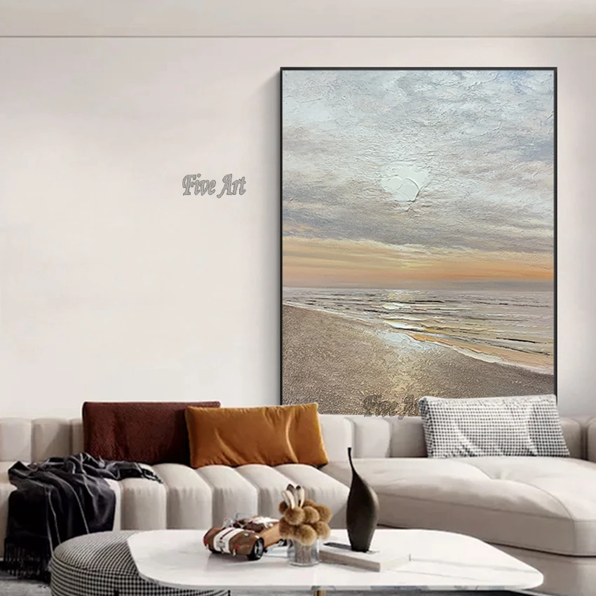 Новая абстрактная текстурированная Акриловая картина с морским закатом пейзаж