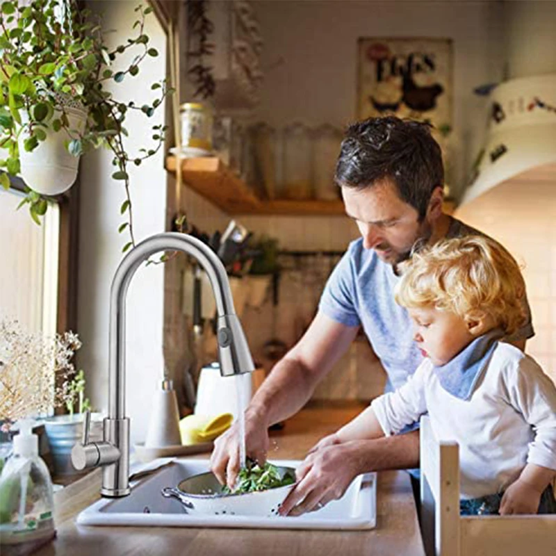ruyage kitchen faucets single handle kitchen sink faucet brushed nickel stainless steel pulldown head faucet wflexible pullout free global shipping
