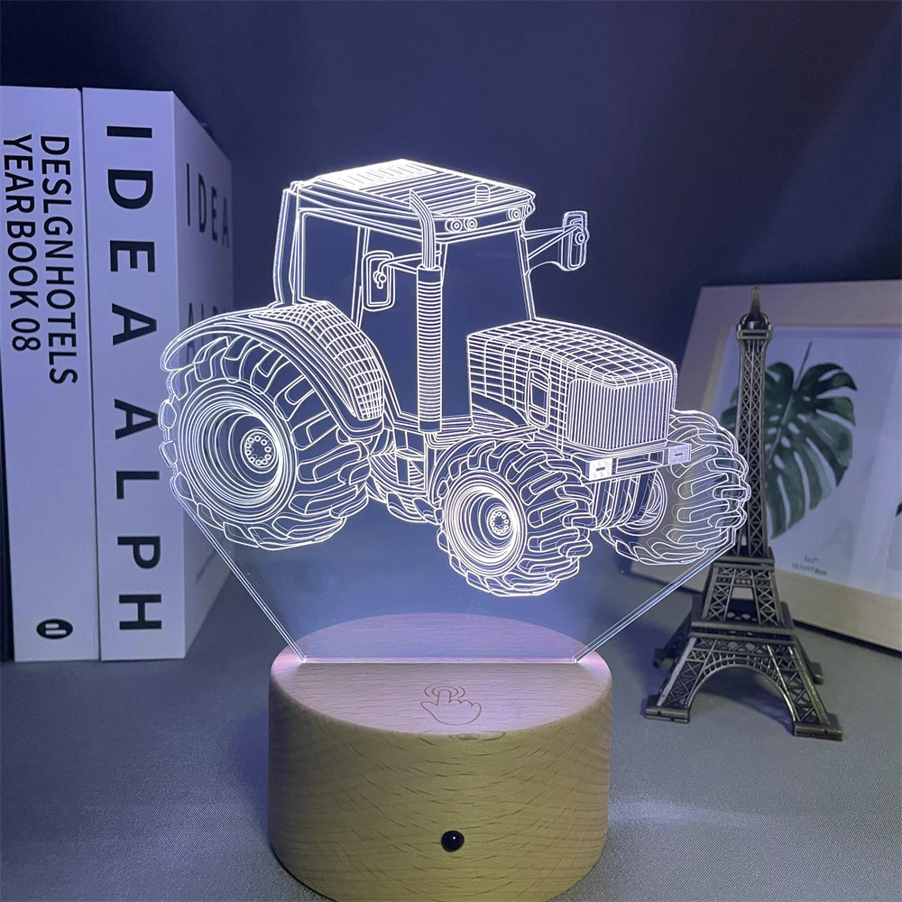 

New 3D Tractor Car Illusion LED Night Light 7 Clolors Changing Smart Touch Table Lamp Decor Gift Shop Bar Bedroom Lights
