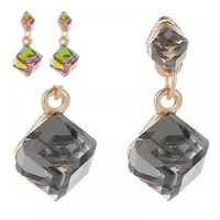 women fashion geometric cube rhinestone pendant stud earrings party jewelry