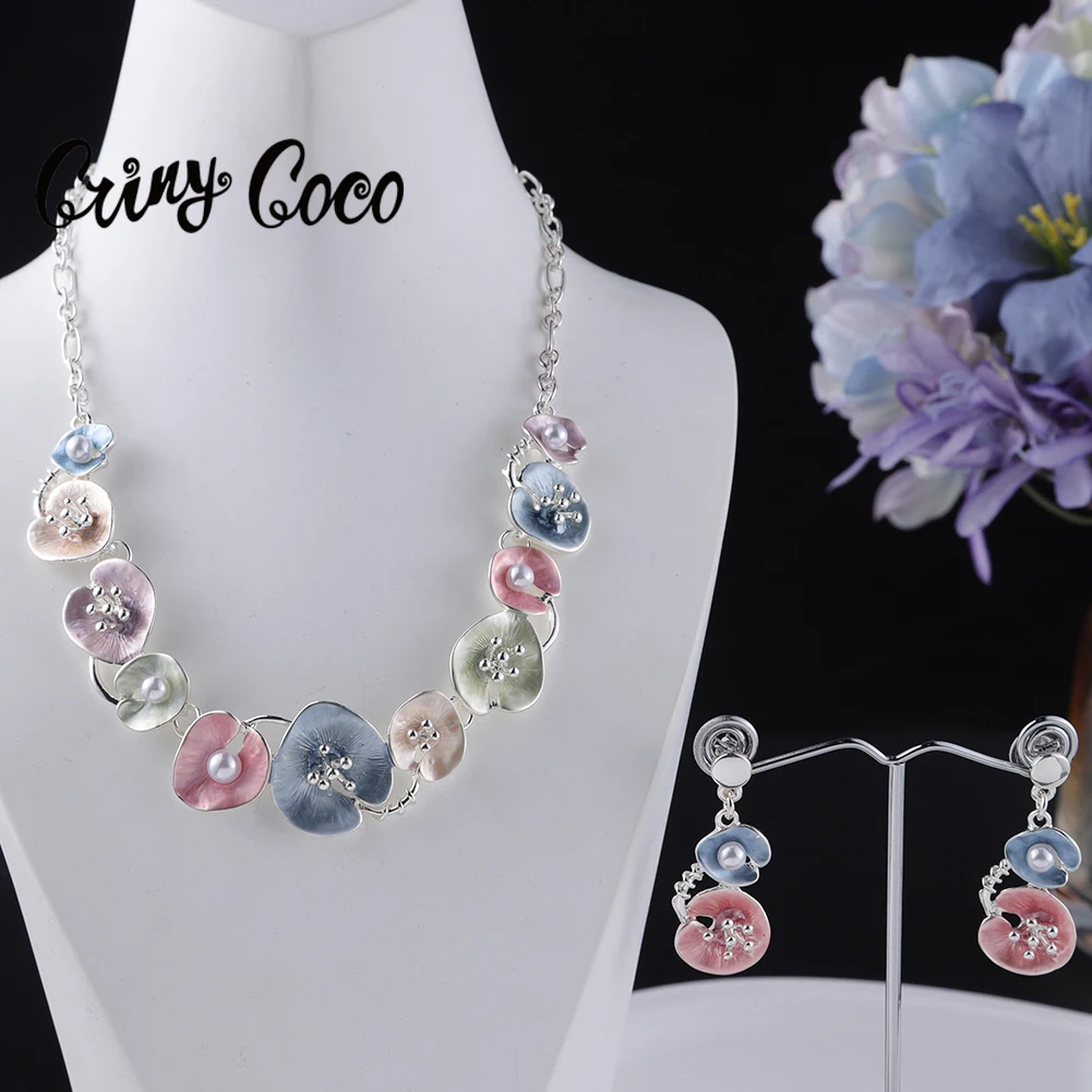 

Набор ювелирных изделий Cring Coco 2020, женский ювелирный комплект, серьги-подвески из морских звезд и кораллов, ожерелье с эмалью, Комплект сереж...