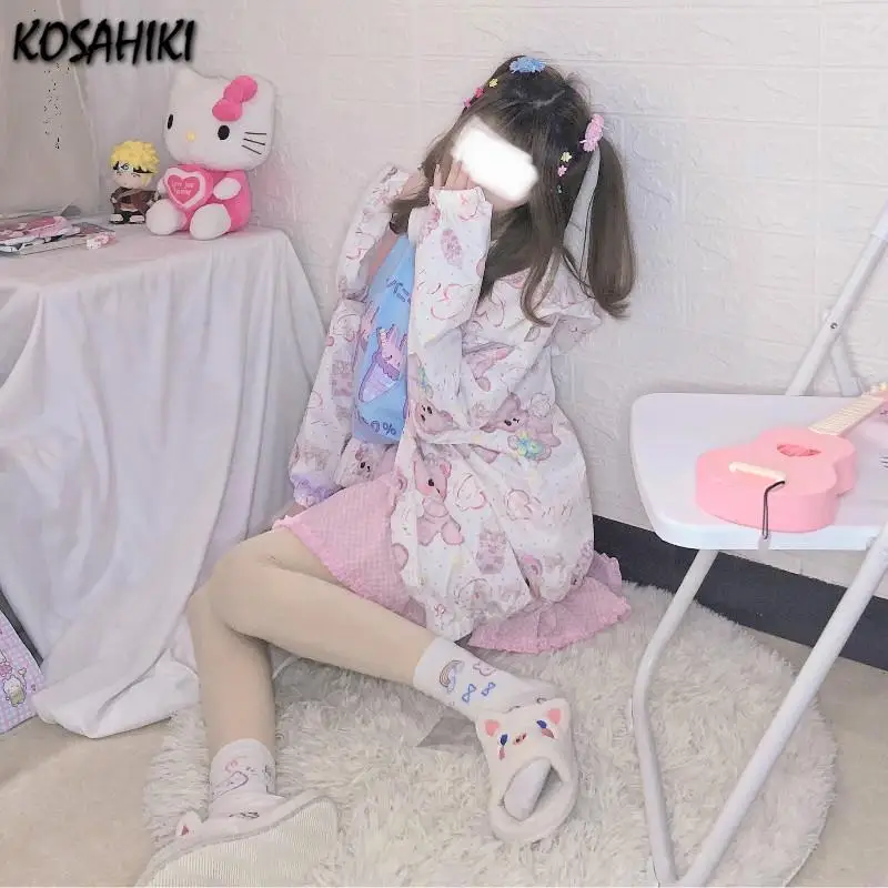 

KOSAHIKI Kawaii JK Coat Women Spring Summer Sunproof Thin Jackets Cartoon Print Cute Outwear 2021 Fashion Harajuku Jackets