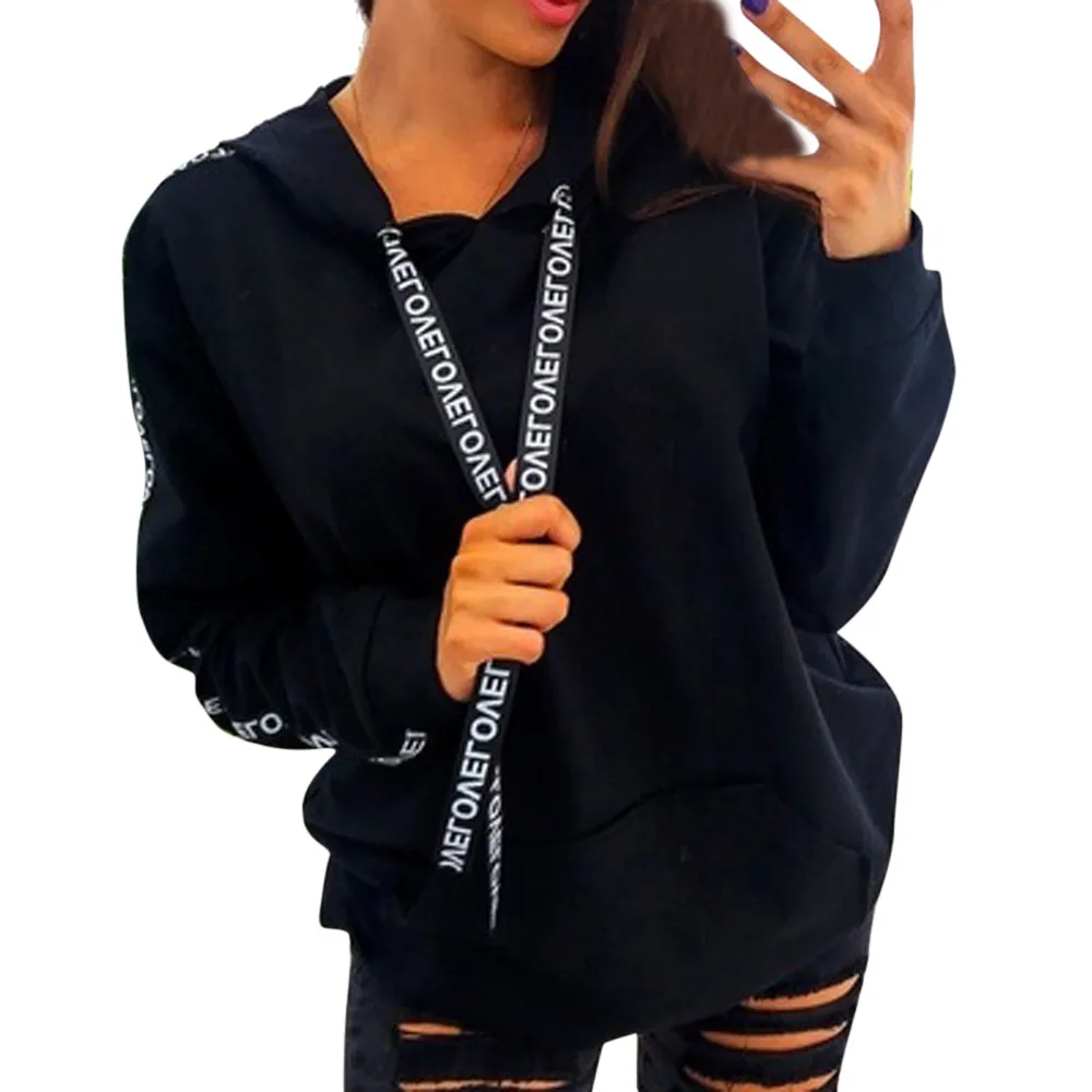 

women hoodies sweatshirts Pocket Patchwork Pullover Strappy Hoodie NEW Outerwear Pullover Jumper Sweatshirt Hoodies Tops