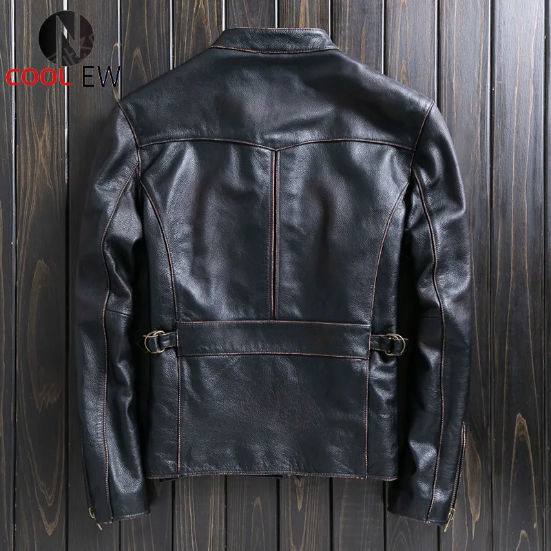 

2021 Vintage Black Motorcycle Style Genuine Leather Jacket Men Plus Size 6XL Real Natural Cowhide Autumn Slim Fit Biker's Coat