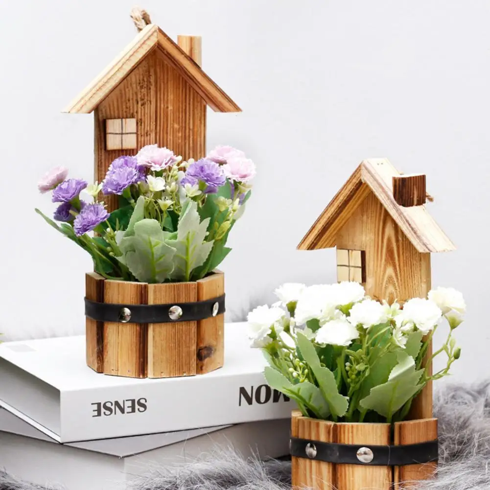 

New Arrival Artificial Lilac Bonsai Simulation Decoration Portable Wooden House Fake Potted Plant for Home