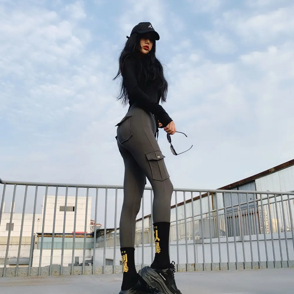 

Yoga pants women's double pocket fitness pants high waist slim high stretch quick-drying fashion outer wear trousers