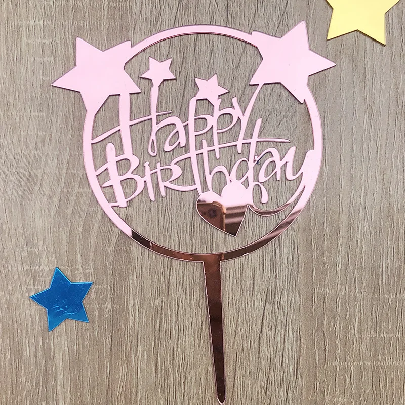 INS Creativity Round Happy Birthday Cake Topper Golden Love Acrylic Toppers For Baby Shower Cakes Decoration Gifts | Дом и сад