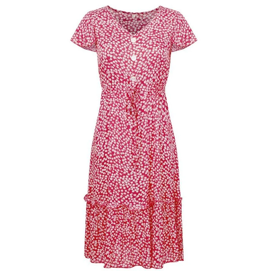 Женское платье на пуговицах с цветочным принтом V-образным вырезом | Женская