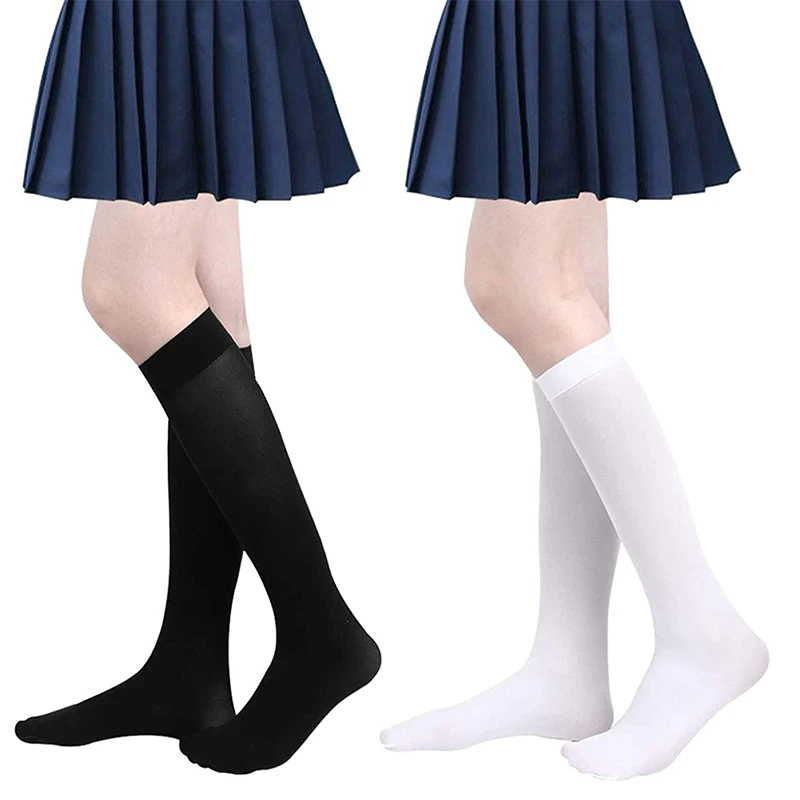 

Летние тонкие бархатные однотонные черно-белые носки до бедра в японском студенческом стиле, униформа средней длины