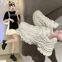 summer hot sale chunky heel internal increase sneaker flats for women lace up comfortable shoes woman fashion popular brand new