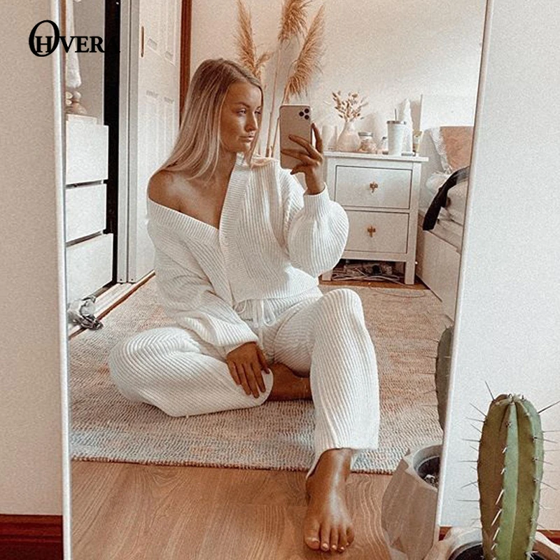 Ohvera элегантный вязаный комплект из двух предметов Женский с длинным рукавом