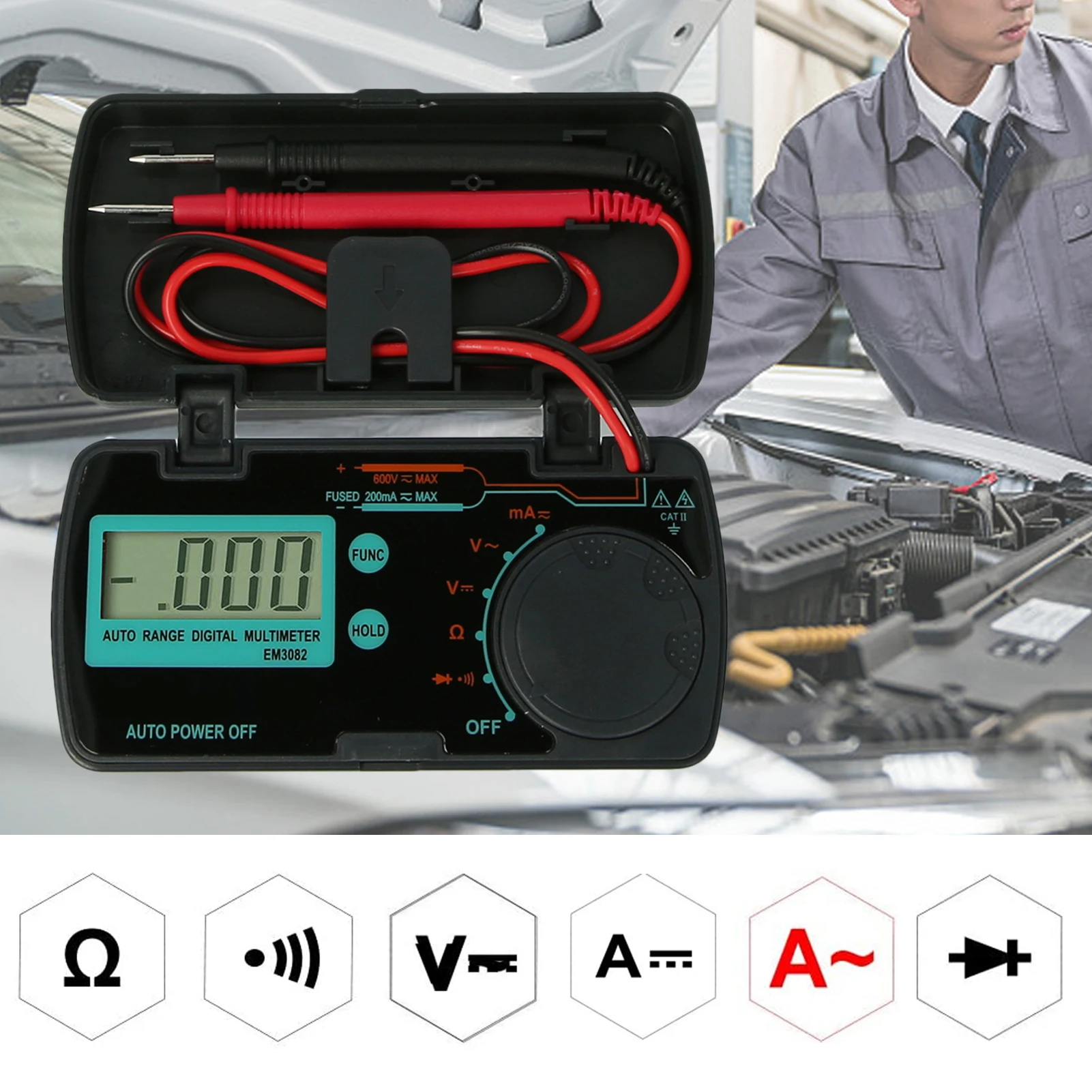 Цифровой мультиметр EM3082 Автомобильный Электрический ампер Омметр индикатор