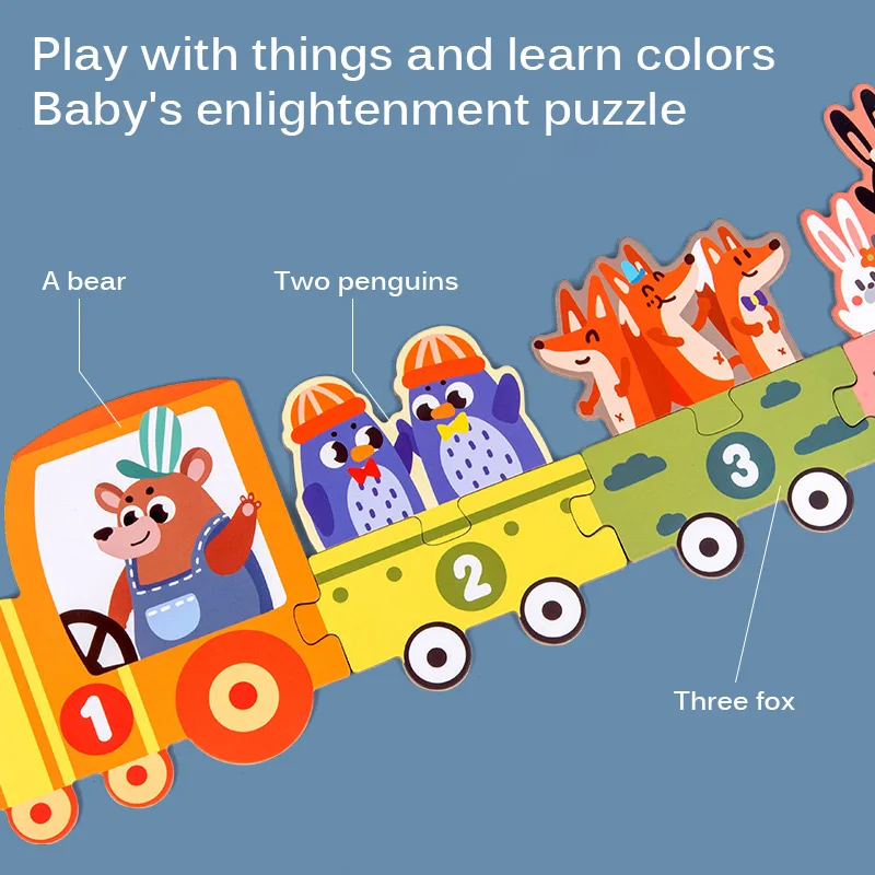 

IKAUOIE Montessori Wooden Toy Ladder Numbers Cognition Puzzle Animal Traffic Puzzle Early Education Montessori Matching Toy