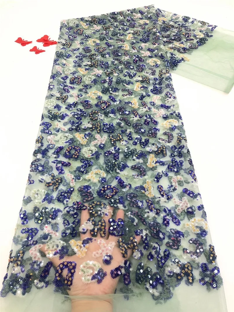 

Sequins Lace Fabrics Nigerian Tulle Mesh Lace Fabrics 2020 High Quality Lace For Wedding African Lace Fabrics Sewing NI4340-3
