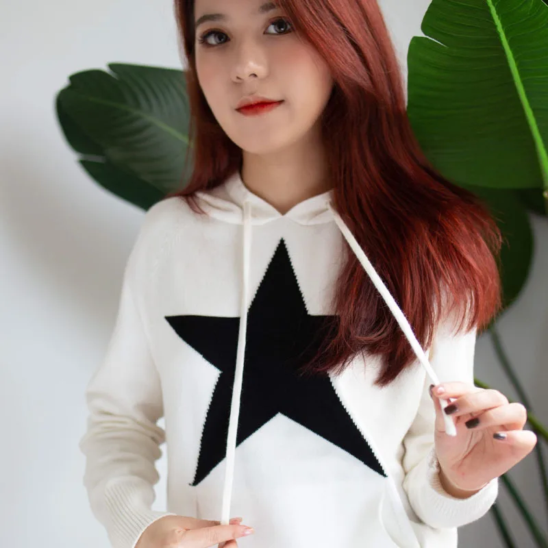 

Hooded sweater women's versatile casual plug pocket Wool Knitted Top loose Korean long sleeve 2021 woman girl lady autumn winter