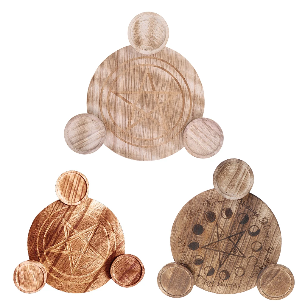

Wooden Candle Holder Astrology Pentacle Altar Plate Divination Magic Candlestick for Home Living Room Tables Decor, Vintage Cand