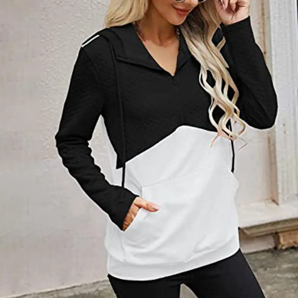 

Stylish Patchwork Pocket Design Women Hooded Sweatshirt Female Hoodie Thick Soft
