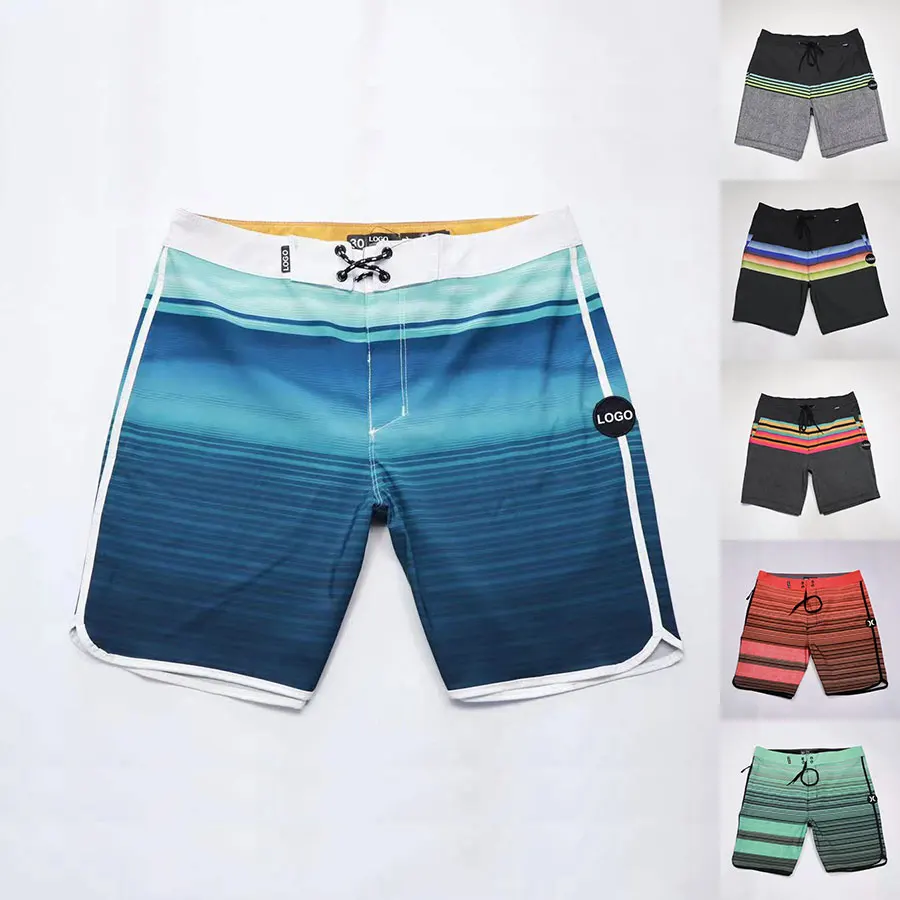 Мужские эластичные пляжные шорты многоцветные в полоску водонепроницаемая