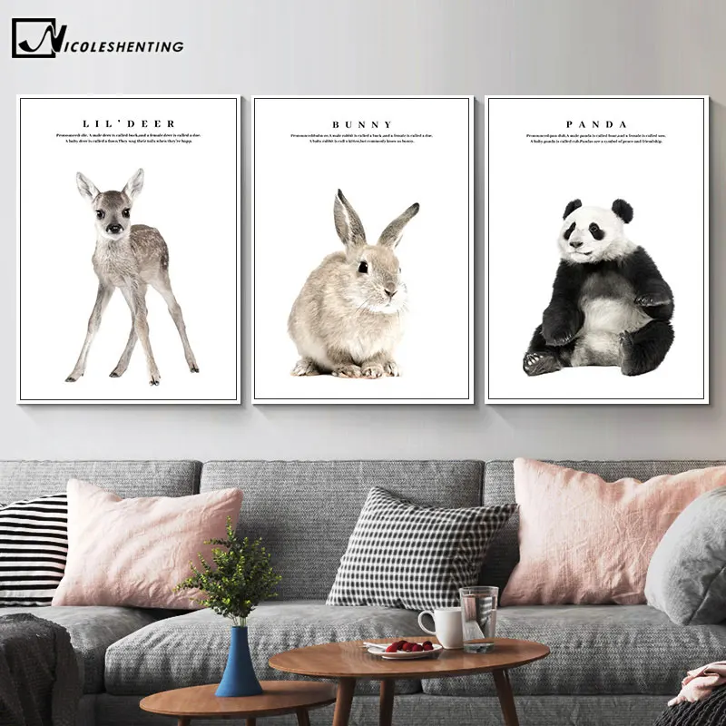 Детский постер с принтом животных в лесу Детская панда олень зайчик детская
