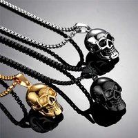 gothic stainless steel skull necklace biker pendant and chain for men women punk gold gift black silver color