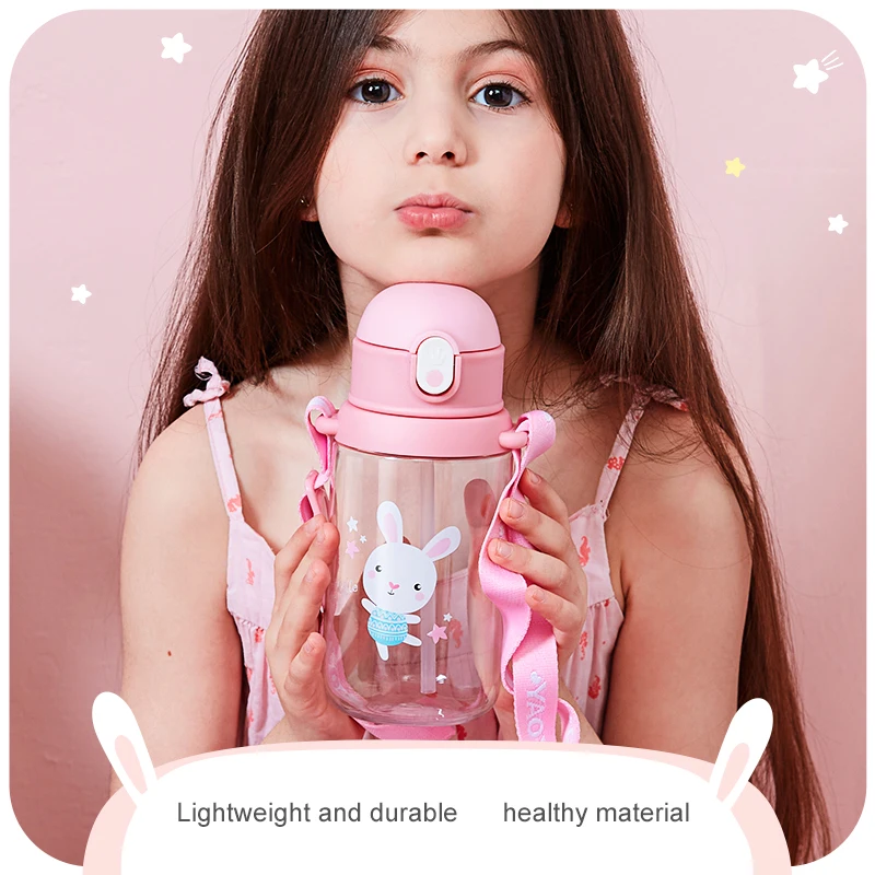 

600ML Children's Water Bottle Readily Leakproof Cute Cartoon Straw Sports Bottle Portable Student Kettle Outdoor Drinking Bottle