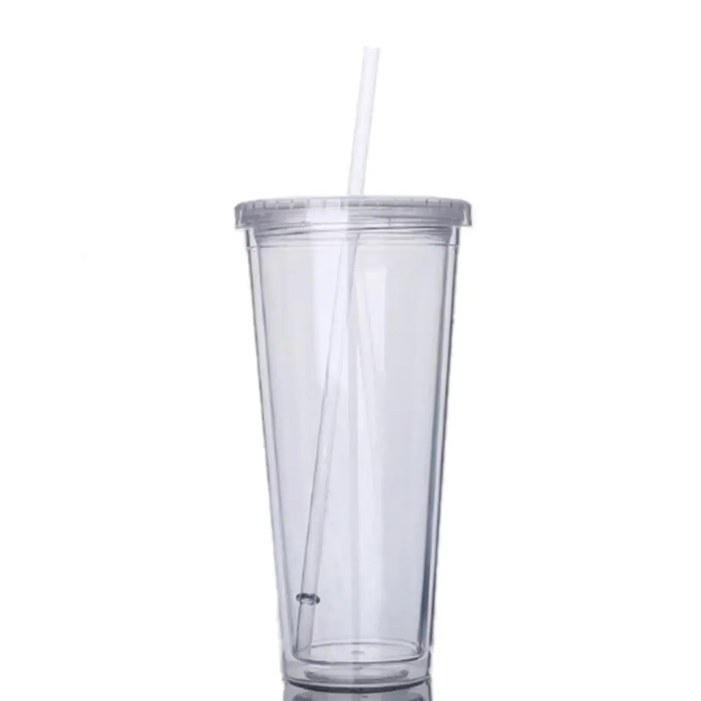 

Plastic Bottle Transparent Mug With Straw Leak-proof Water Bottles Drinkware Tumbler Double-walled Cup Coffee Juice Travel Cup