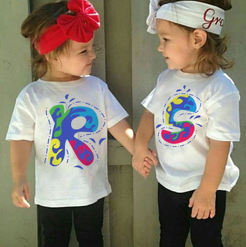 

2021 Unisex Summer New T-shirt Fashion Alphabet Girls Tshirts Harajuku Retro Boy Tshirt Graffiti Element Round Neck Kids Tshirt