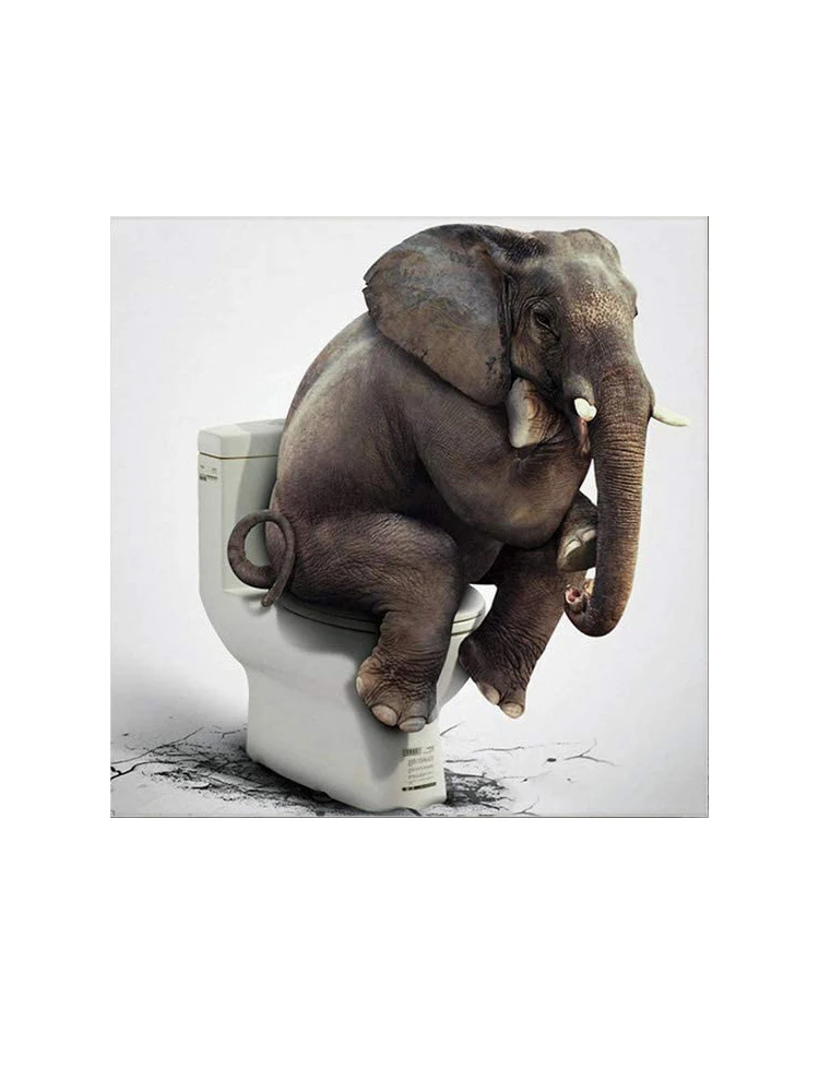 

Oil Painting Canvas Fun Elephant Sitting On The Toilet Abstract Wall Art Prints Living Room Kitchen Bedroom Home Decoration