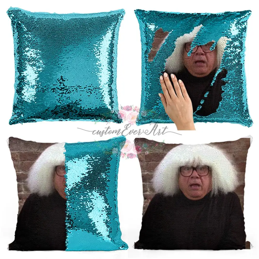 Подушка с блестками и париком Дэнни ДеВито | Наволочка Двухцветная подушка