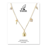 ssteel zircon necklaces gift for women sterling silver lock shape geometric design fashion pendants necklace fine jewellery