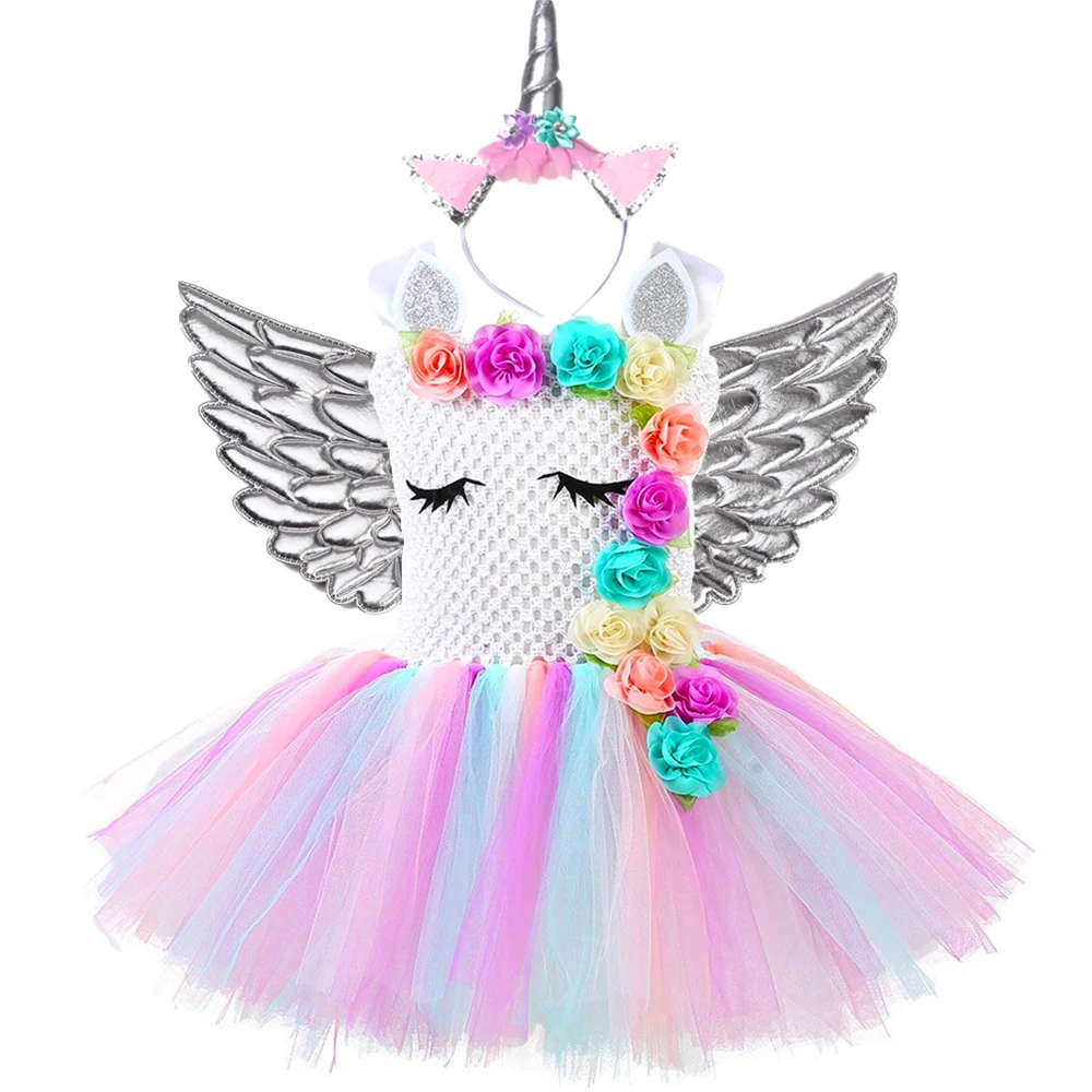 Детское нарядное платье-пачка с единорогом для девочек комплект повязкой на