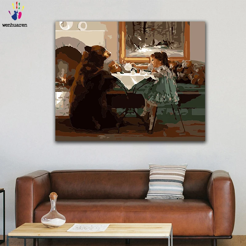 DIY картинки для раскраски по номерам с цветами черный медведь ужин маленькой