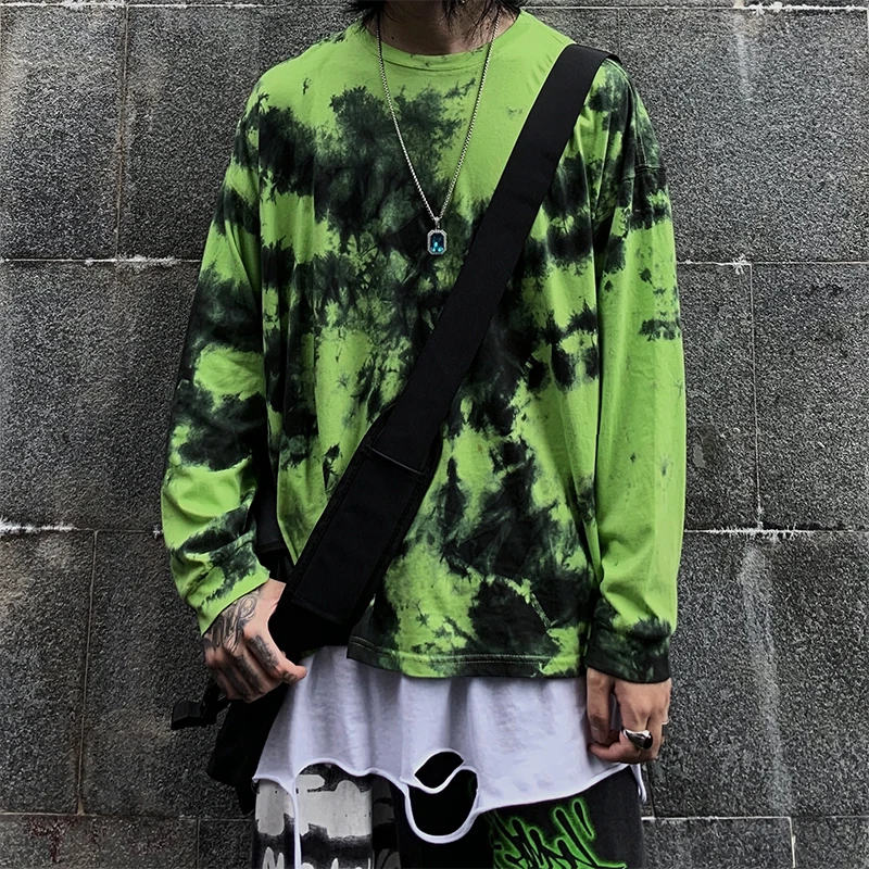 

Футболка свободного покроя в европейском и американском стиле, хлопковая рубашка с длинными рукавами и градиентной расцветкой, в стиле Хар...