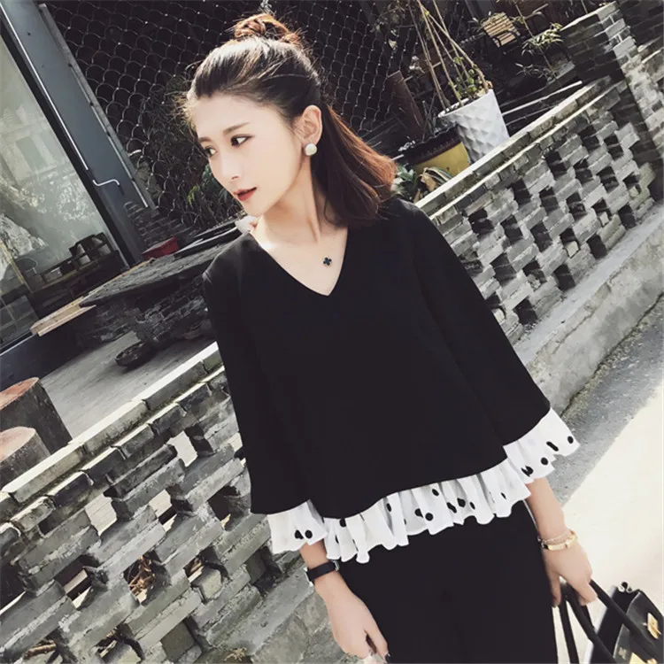 

COIGARSAM 4XL Plus Size Chiffon blouse women Spring Loose High Waist blusas womens tops and blouses Black 6204