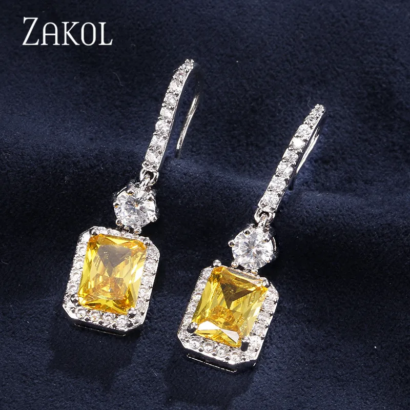ZAKOL, модные цирконы, высокое качество, кубический циркон, Висячие Крючки, серьги, большой квадратный камень, ювелирные изделия для свадебного подарка, аксессуары FSEP2047