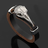 viking raven skull bracelet nordic odin men crow skull leather bracelet length adjustable viking rune jewelry
