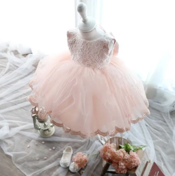 Elegant Girl Dress Girls 2021 Summer Fashion Pink Lace Big Bow Party Tulle Flower Princess Wedding Dresses Baby dress | Детская одежда