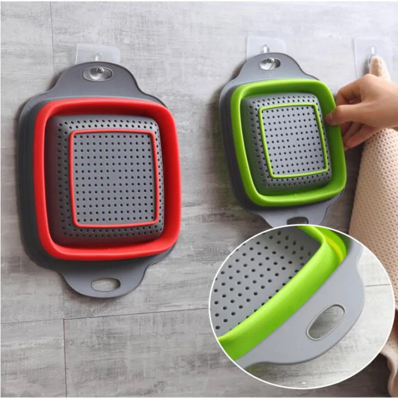 Silicone Folding Drain Basket Square Colander Storage Kitchen Accessories Fruit and Vegetable Cleaning Filter Portable | Дом и сад