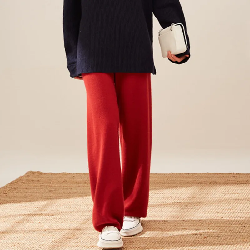 

Осенне-зимние шерстяные брюки с широкими штанинами женские мягкие восковые облегающие повседневные брюки свободного кроя и вязаные Прямые...