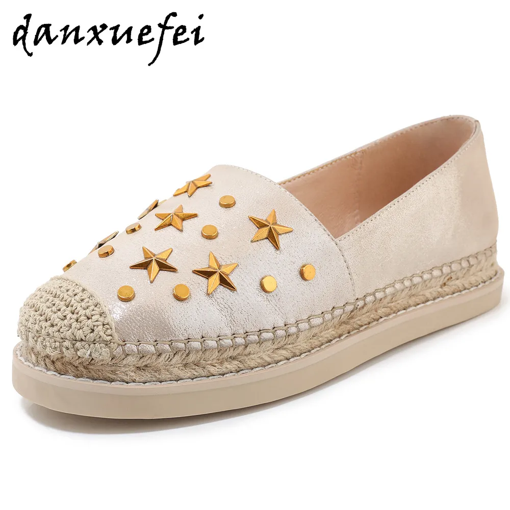 

Women's genuine leather slip-on flats loafers leisure soft comfortable espadrilles rivet casual moccasin fashion shoes for women