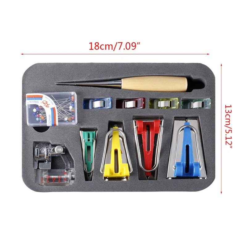 

60pcs Sewing Patchwork Tool Cloth Bias Binding Tape Maker Wooden Awl Clips Kit for Electric Sewing Machine Accessories