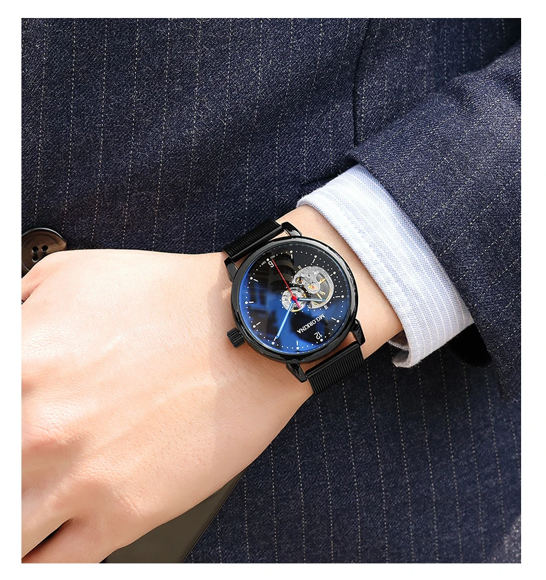 Reloj Hombre автоматические часы мужские s модные спортивные из нержавеющей стали сетки Группа скелет механические наручные часы для мужчин