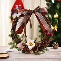 christmas wreaths with bow home decorations champagne gold door hanging rattan round ornament wreaths festival party decorations