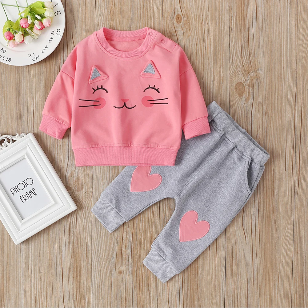 

Autumn Winter Girl Hoodies Suit Cute Cartoon Lovely Long Sleeved Sweatshirt Hoodie + Trousers Two Sets Kids Clothing